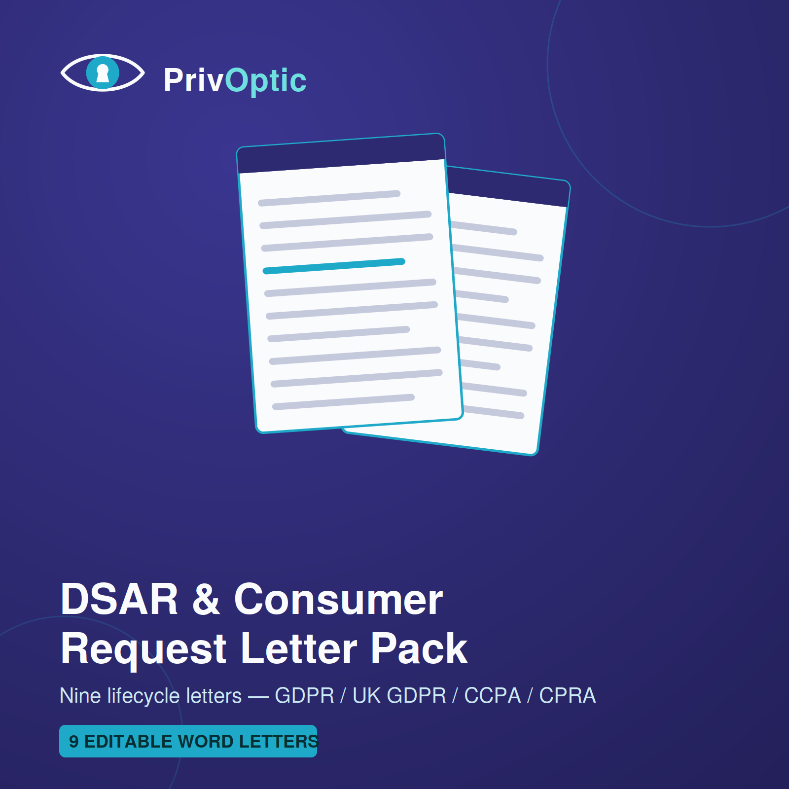 PrivOptic DSAR and Consumer Request Letter Pack — nine editable Word GDPR and CCPA response letters
